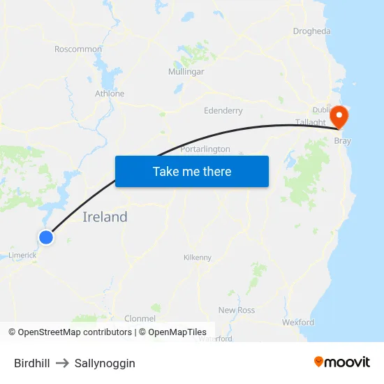 Birdhill to Sallynoggin map