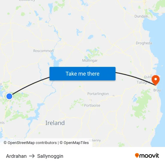 Ardrahan to Sallynoggin map