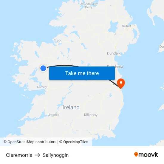 Claremorris to Sallynoggin map