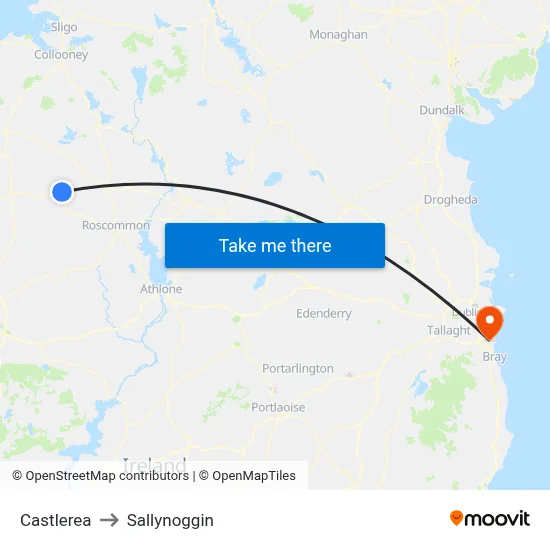 Castlerea to Sallynoggin map