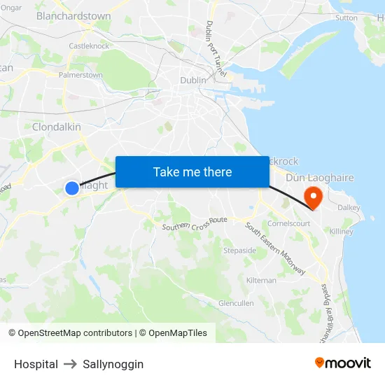 Hospital to Sallynoggin map
