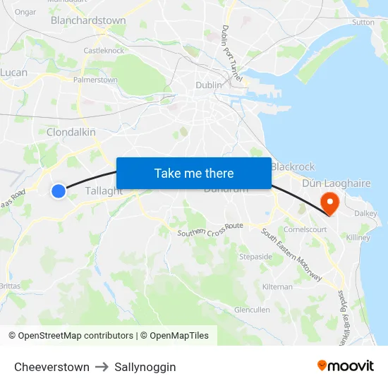 Cheeverstown to Sallynoggin map