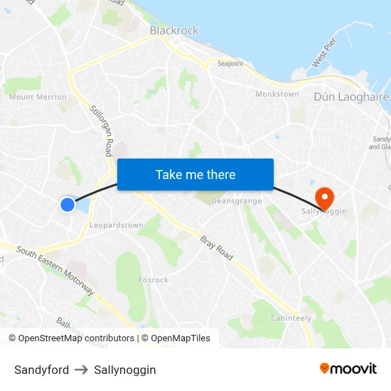 Sandyford to Sallynoggin map