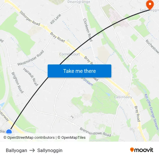 Ballyogan to Sallynoggin map