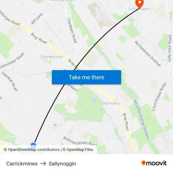 Carrickmines to Sallynoggin map