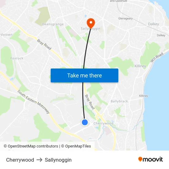 Cherrywood to Sallynoggin map