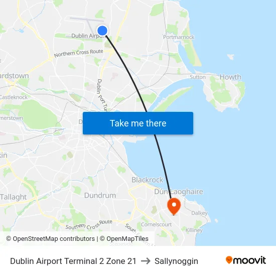 Dublin Airport Terminal 2 Zone 21 to Sallynoggin map