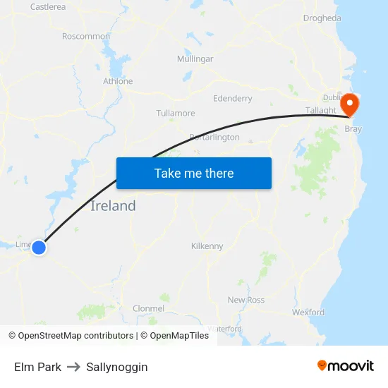 Elm Park to Sallynoggin map