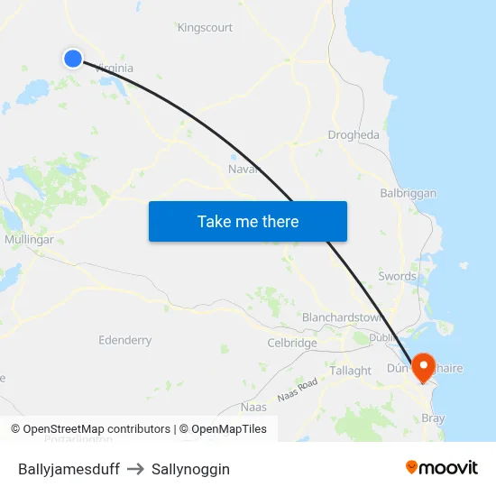 Ballyjamesduff to Sallynoggin map