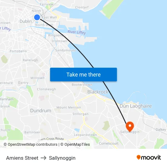 Amiens Street to Sallynoggin map