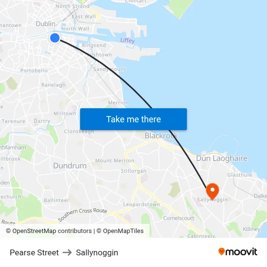 Pearse Street to Sallynoggin map