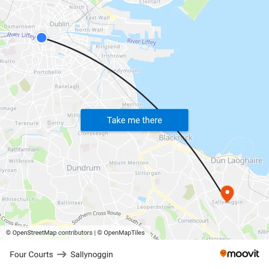 Four Courts to Sallynoggin map