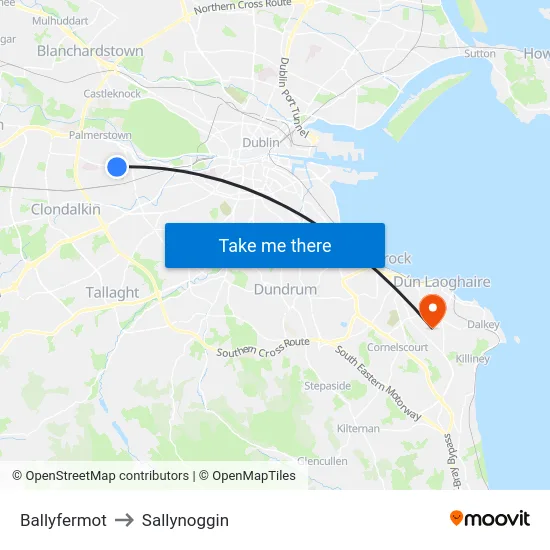 Ballyfermot to Sallynoggin map