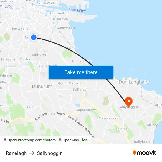 Ranelagh to Sallynoggin map