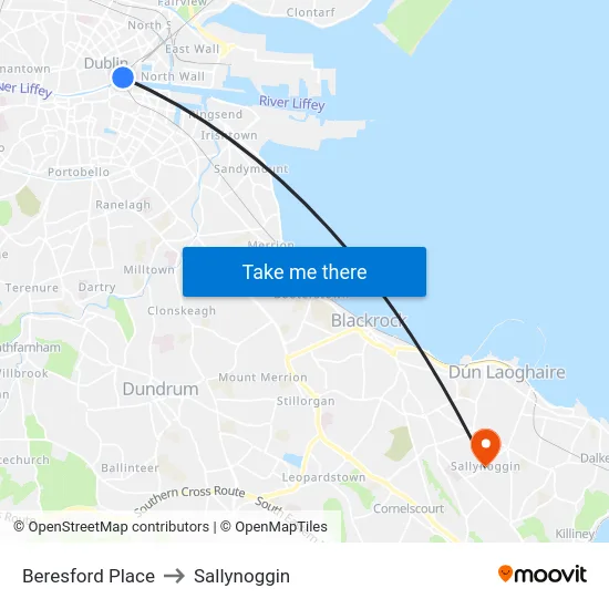 Beresford Place to Sallynoggin map