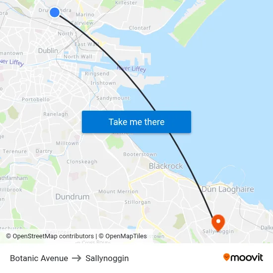 Botanic Avenue to Sallynoggin map
