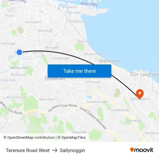 Terenure Road West to Sallynoggin map