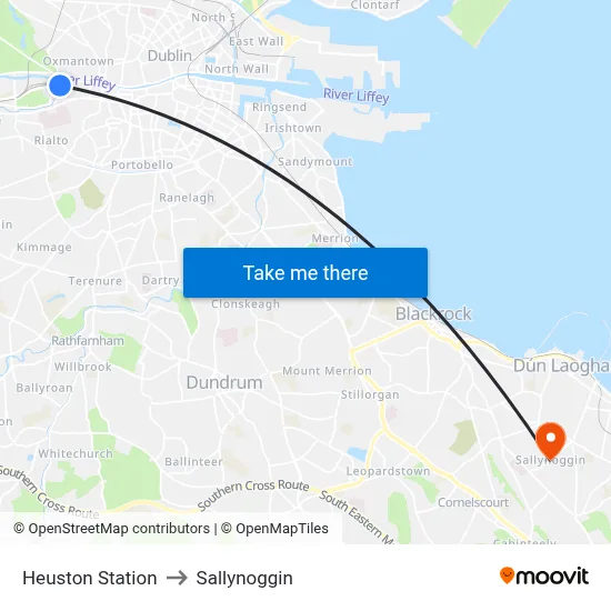 Heuston Station to Sallynoggin map