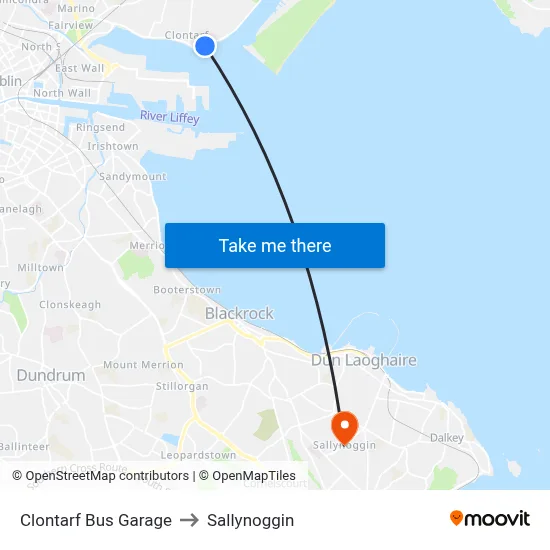 Clontarf Bus Garage to Sallynoggin map