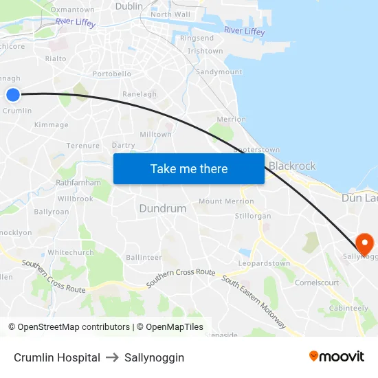 Crumlin Hospital to Sallynoggin map