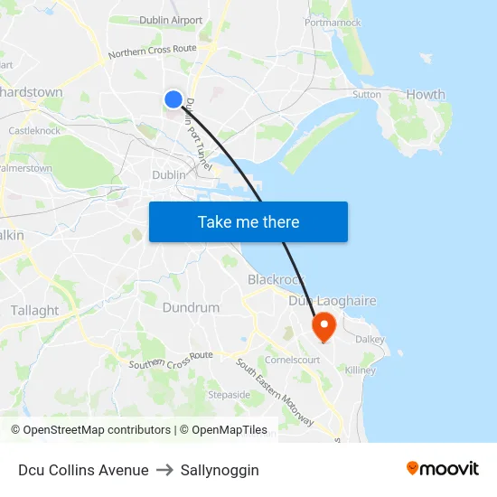 Dcu Collins Avenue to Sallynoggin map