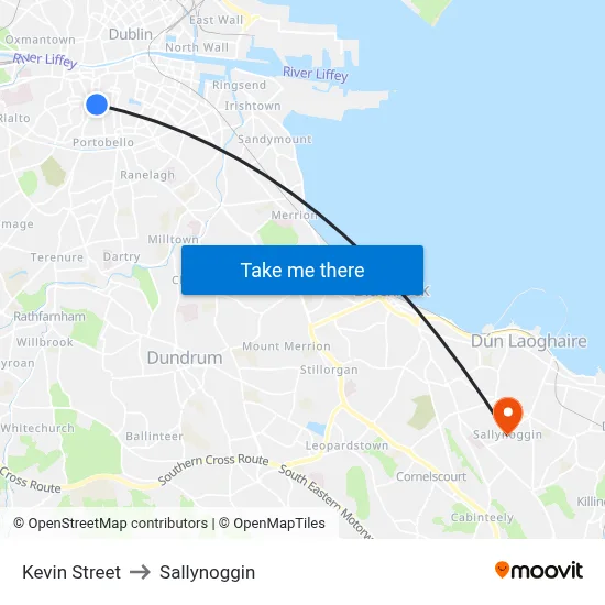 Kevin Street to Sallynoggin map