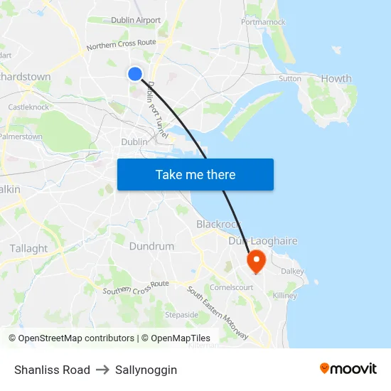 Shanliss Road to Sallynoggin map