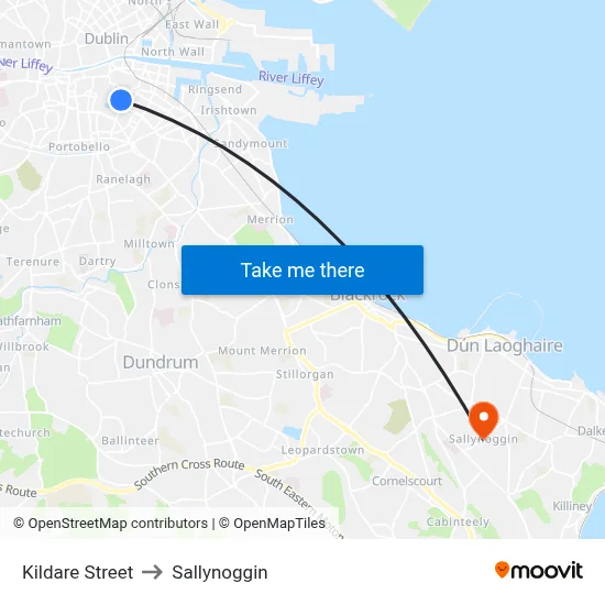 Kildare Street to Sallynoggin map