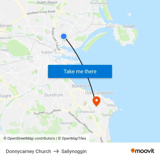 Donnycarney Church to Sallynoggin map