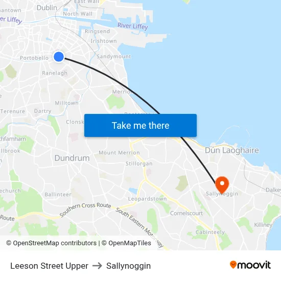 Leeson Street Upper to Sallynoggin map