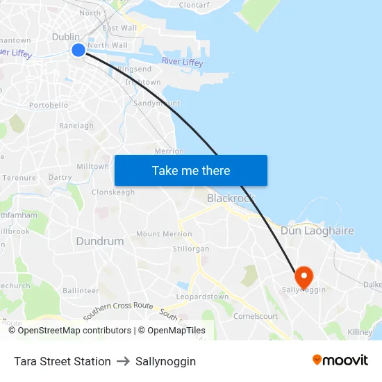 Tara Street Station to Sallynoggin map