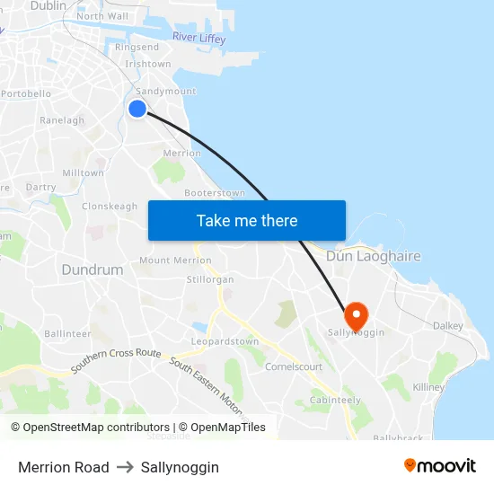 Merrion Road to Sallynoggin map