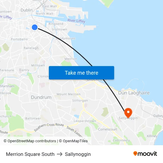 Merrion Square South to Sallynoggin map