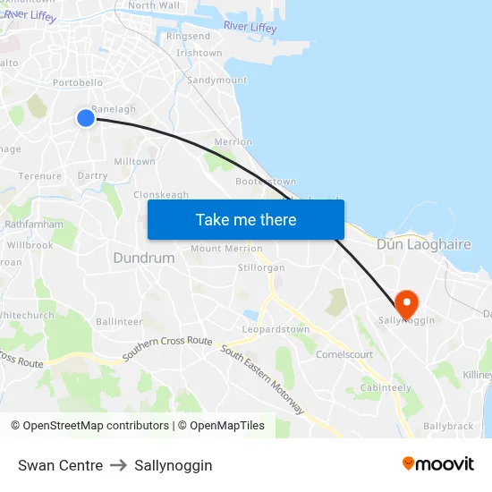 Swan Centre to Sallynoggin map