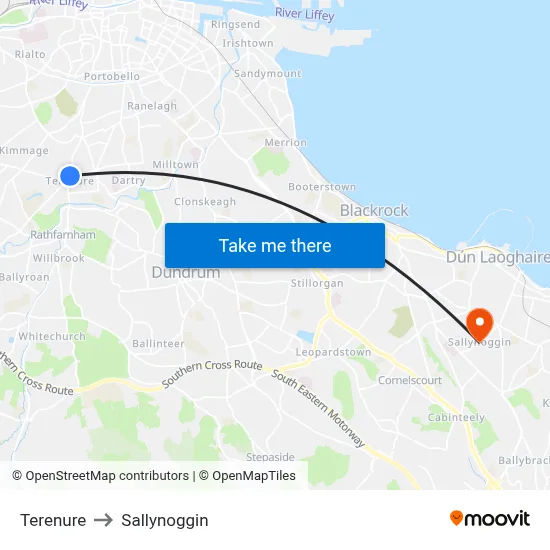 Terenure to Sallynoggin map