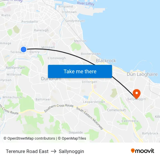 Terenure Road East to Sallynoggin map