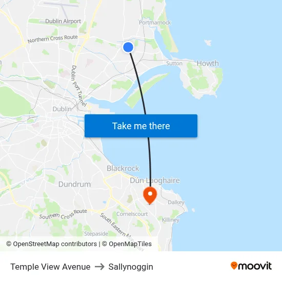 Temple View Avenue to Sallynoggin map