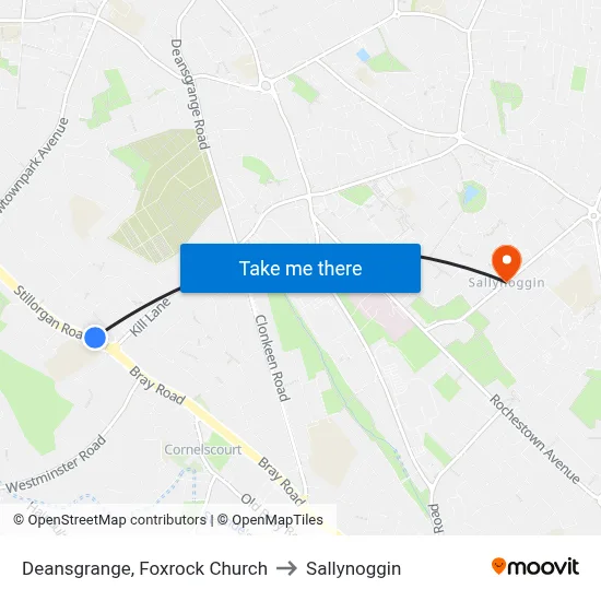Deansgrange, Foxrock Church to Sallynoggin map