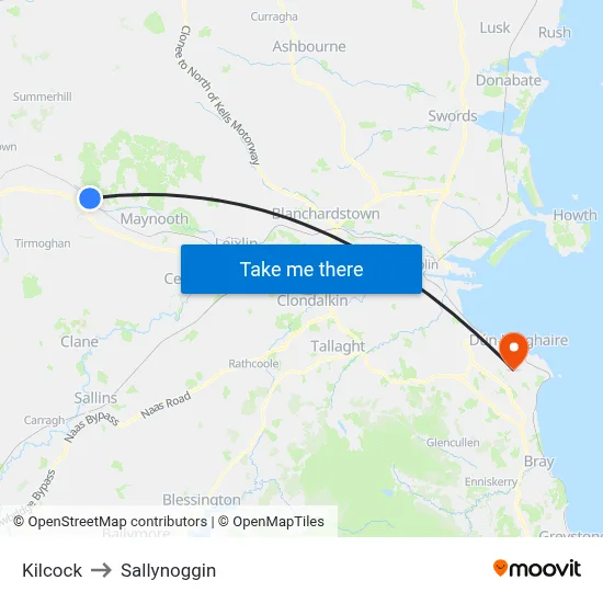 Kilcock to Sallynoggin map