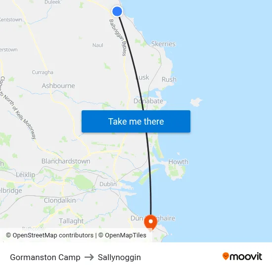Gormanston Camp to Sallynoggin map
