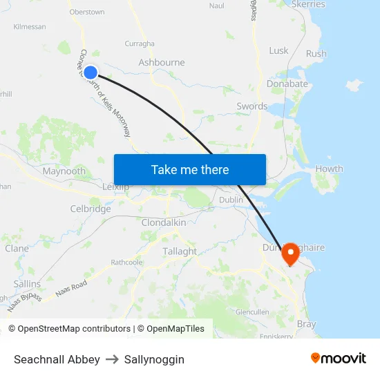 Seachnall Abbey to Sallynoggin map