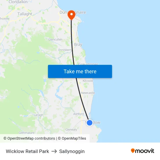 Wicklow Retail Park to Sallynoggin map