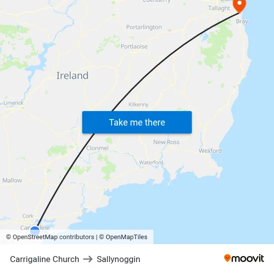 Carrigaline CH to Sallynoggin map