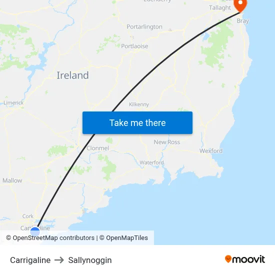 Carrigaline to Sallynoggin map