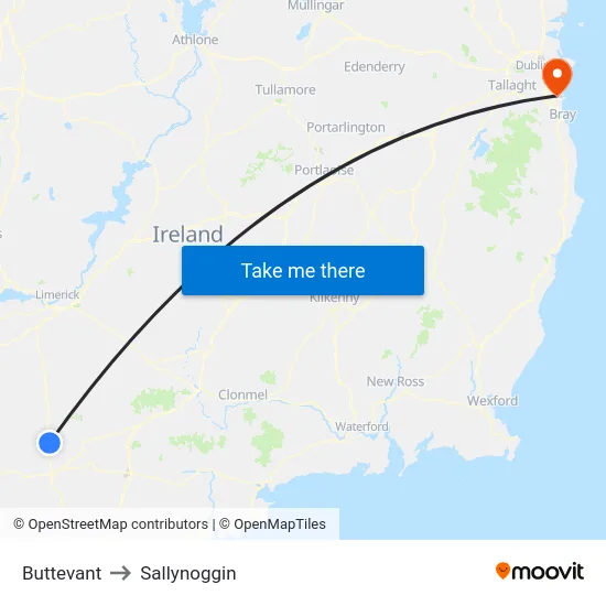 Buttevant to Sallynoggin map