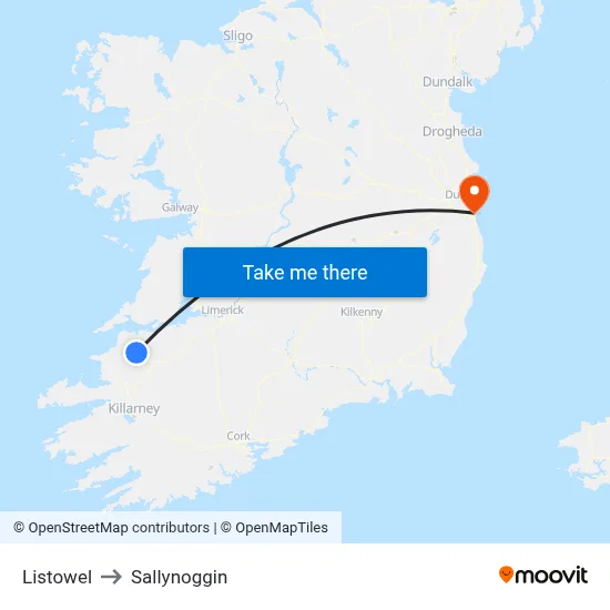 Listowel to Sallynoggin map