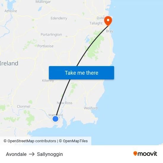 Avondale to Sallynoggin map