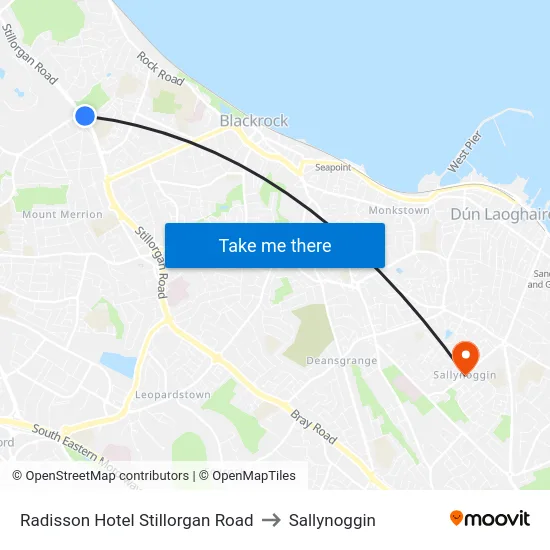 Radisson Hotel Stillorgan Road to Sallynoggin map