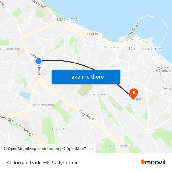 Stillorgan Park to Sallynoggin map