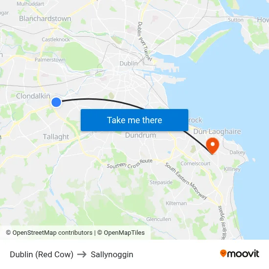 Dublin (Red Cow) to Sallynoggin map